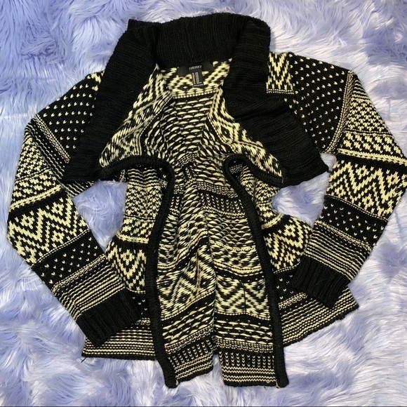 Forever 21 Sweaters - Black & Brown Knitted Cardigan